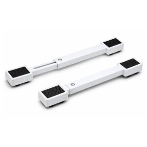 White adjustable appliance rollers with non-slip pads and wheels, shown extended on a clean background