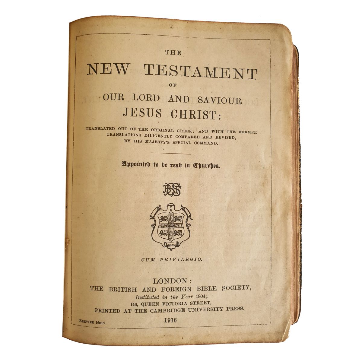 Title page of the 1916 New Testament published by the British and Foreign Bible Society and Cambridge University Press