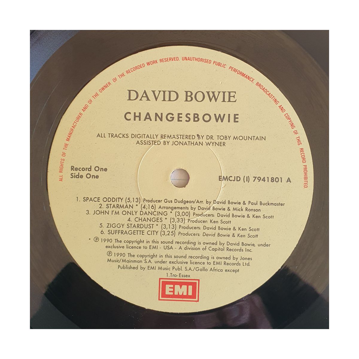 David Bowie ChangesBowie - record 1 side A label