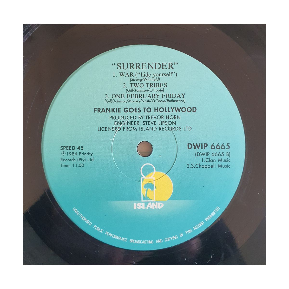 Frankie Goes to Hollywood Two Tribes 12 inch vinyl - side 2 label