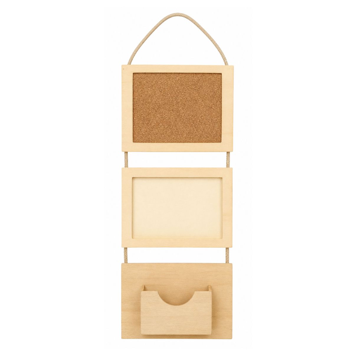 Ready to paint wooden wall organiser with cork board and storage pocket for DIY arts and crafts